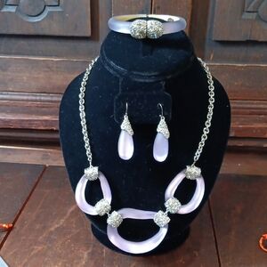 Alexis Bittar Lavender Lucite Necklace, Bracelet & Drop Earrings Set